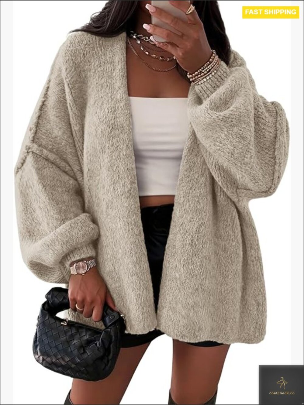 Oversized Cardigan Sweater Long Lantern Sleeve Open Front Lightweight Fall